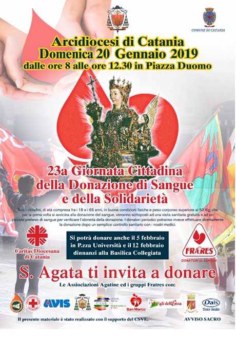 Celebrazioni in onore a San Agata 2019 XXIII Giornata della donazione e della Solidarietà