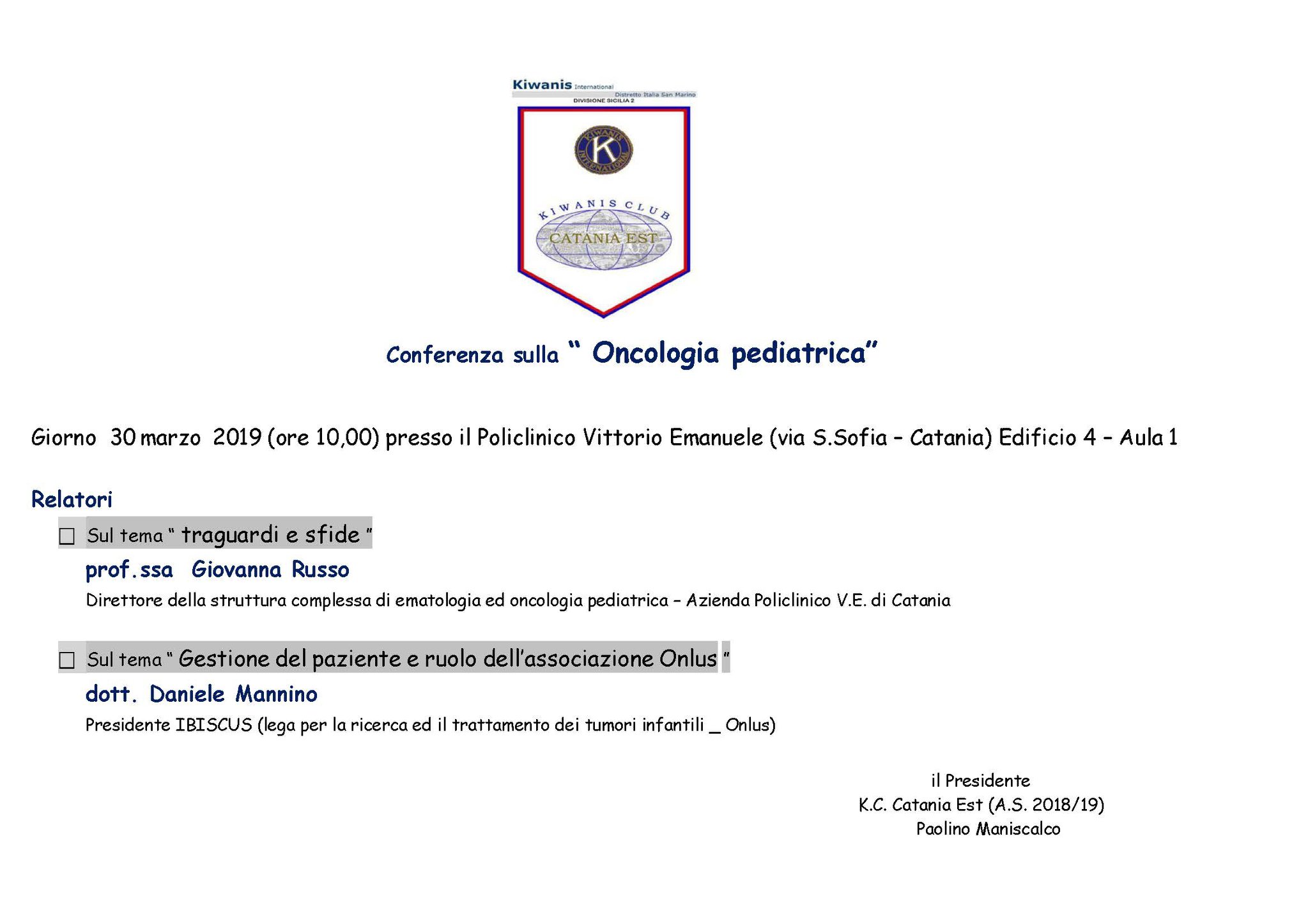 CONFERENZA SULL’ONCOLOGIA PEDIATRICA